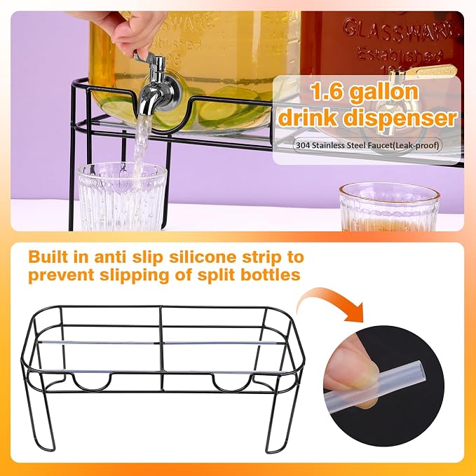 1.6 Gallon Glass Drink dispenser, Lemonade Dispenser - Image 3