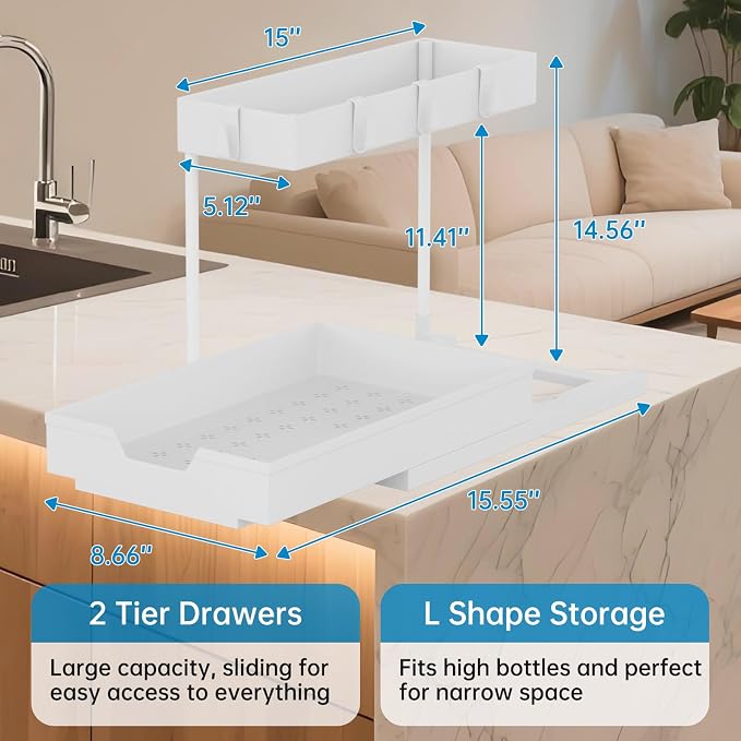 NATURE'S SOURCE 2-Tier Under Sink Organizers and Storage 2 Pack Sliding L-shape - Image 4