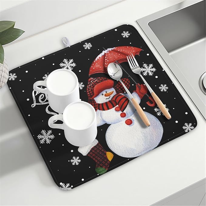 Winter Snowman Dish Drying Mat, Christmas Snow Dish Drying Mat - Image 8