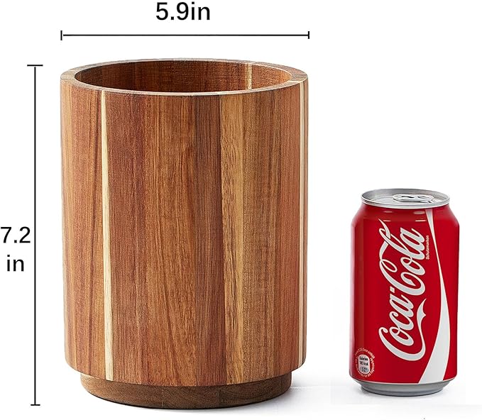 Acacia Wood Utensil Holder for Kitchen Counter, 360° Rotating 7.2" Wooden - Image 7