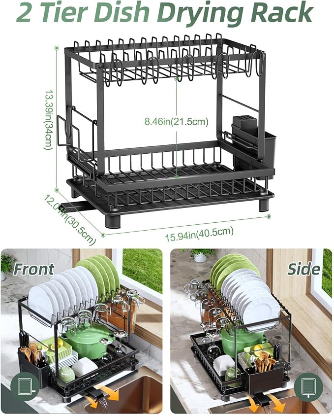 Dish Drying Rack, 2 Tier Space-Saving Dish Rack - Image 2