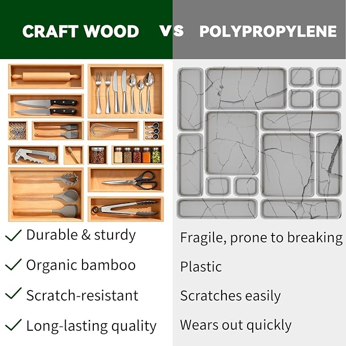 Bamboo Drawer Organizer 14 Pcs for Kitchen Multi-purpose Storage Dividers for - Image 5