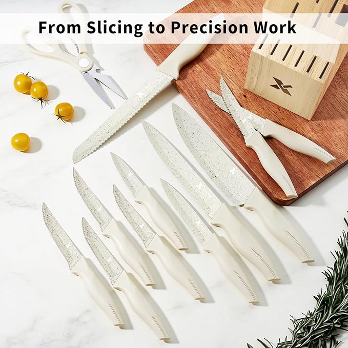 XANAPON Knife Set, Dishwasher Safe Kitchen Knife Set, CreamWhite Ergonomic - Image 4