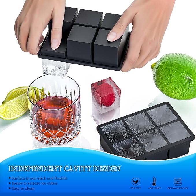 Large Ice Cube Tray for Whiskey 3 Pack, HANCELANT Big Silicone Square Ice Cube - Image 2