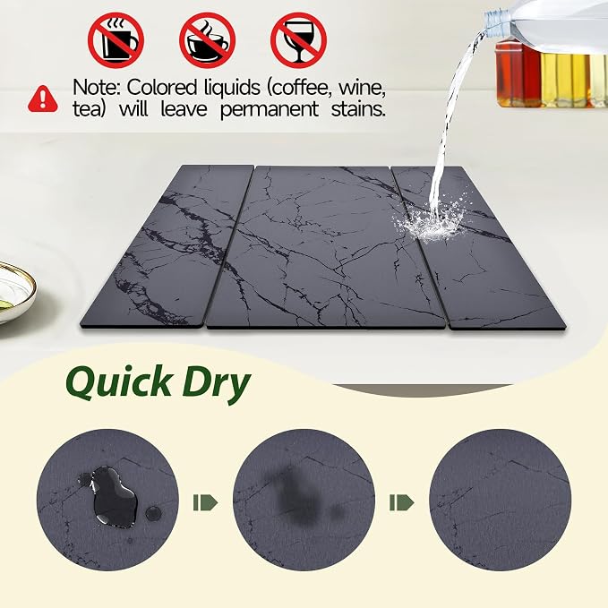 Large Stone Drying Mat for Kitchen Counter, Water-Absorbent Marble Diatomaceous - Image 4