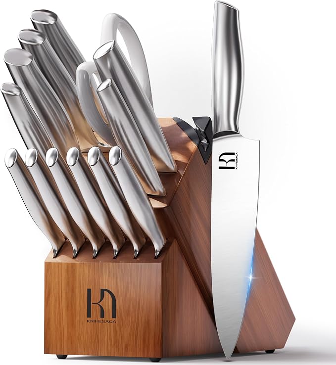 KnifeSaga Kitchen Knife Set 14 Piece Premium Japanese High Carbon Stainless by PushBoundariesforSharpness