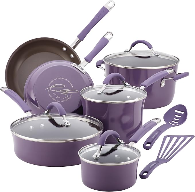 Rachael Ray Cucina Nonstick Cookware Pots and Pans Set, 12 Piece, Lavender by RachaelRayKitchenware