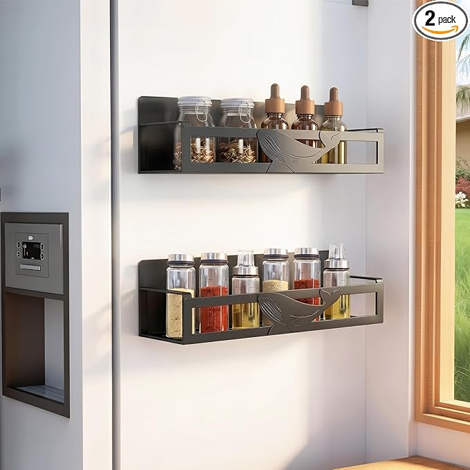 Magnetic Spice Rack for Refrigerator, 2 Pack Metal Magnetic Shelf Organizer for by AURIKAR