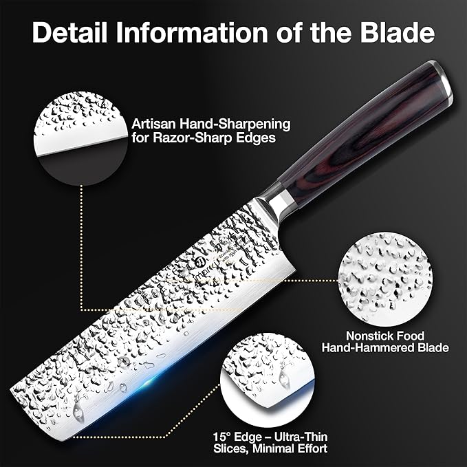 imarku Nakiri Knife, 7 Inch High Carbon Stainless Steel Japanese Chef Knife - Image 4