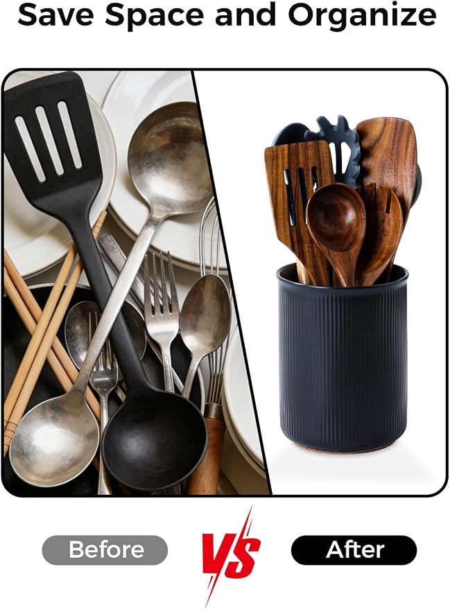 LoeJan Utensil Holder, Extra Large Utensil Crock, Stable Ceramic Utensil - Image 6