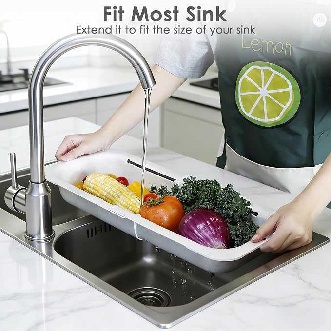 Over the Sink Colander Strainer Basket, Extendable Colander and Strainer - Image 7