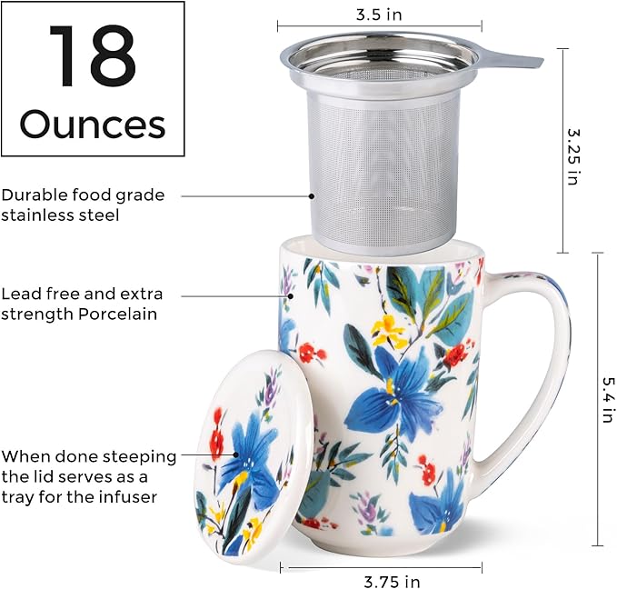 AmorArc Porcelain Tea Mug with Infuser and Lids, 18 Oz Coffee Cup Strainer with - Image 3