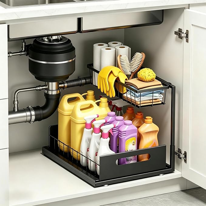 Ceetug Under Sink Organizers and Storage 2 Tier Slide Out Kitchen Cabinet by ceetug