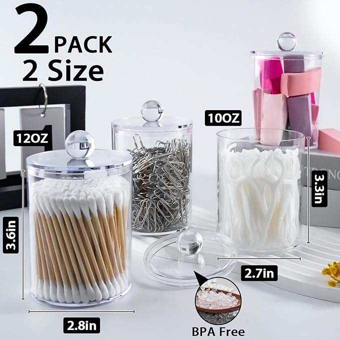 XIPENGKEJI 2 Pack Qtip Holder, Canister Apothecary Jar Set, Bathroom Jars - Image 2