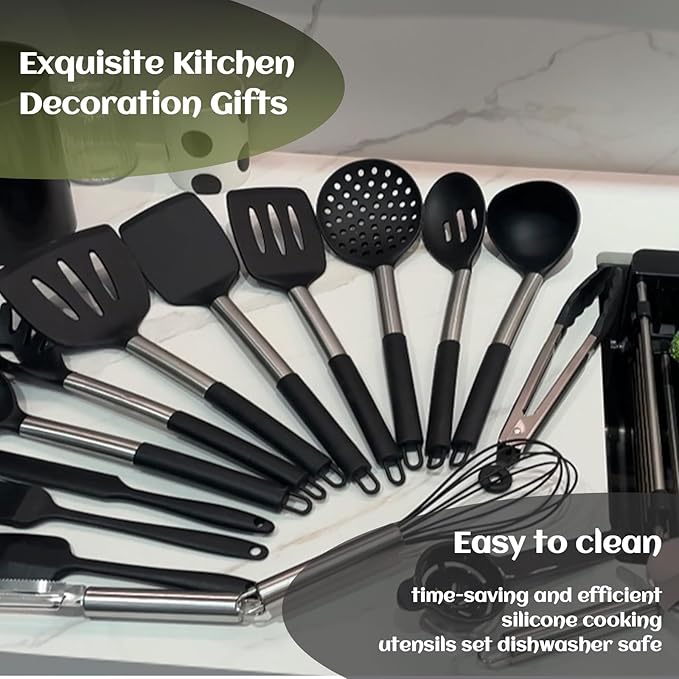 40 Pcs Kitchen Utensils Set Silicone Cooking, 446℉ Heat Resistance Stainless - Image 6