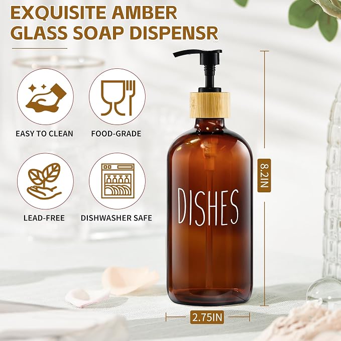 2 Pack Soap Dispenser, 17 Oz Refillable Glass Soap Dispenser - Image 2