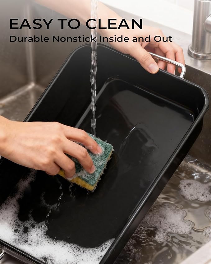 Turkey Roasting Pan with Rack Non stick Carbon Steel Roaster 16x11 Inch - Image 7