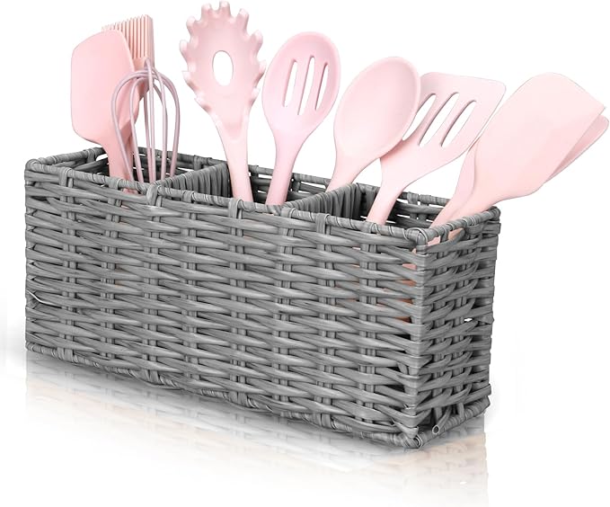 Ayiaren Grey Plastic Cutlery Silverware Holder Small Utensil Organizer Holders - Image 7