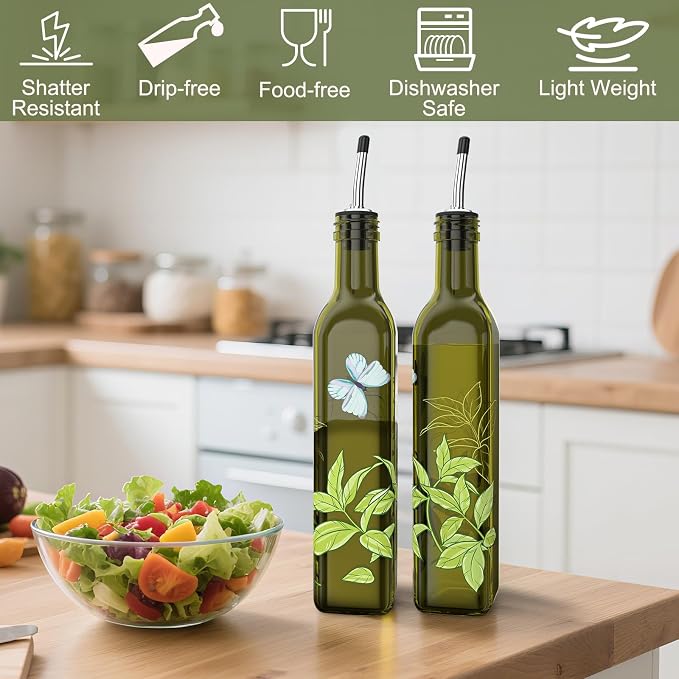 COOLMI Oil and Vinegar Dispenser Set - 17oz/500ML Premium Glass Olive Oil - Image 5