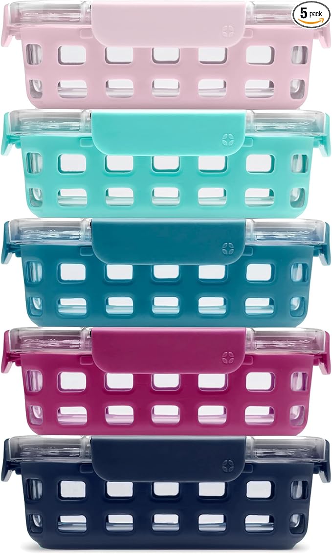 Ello Duraglass 3.4 Cup Meal Prep Sets 10Pc, 5 Pack Set- Glass Food Storage by Ello