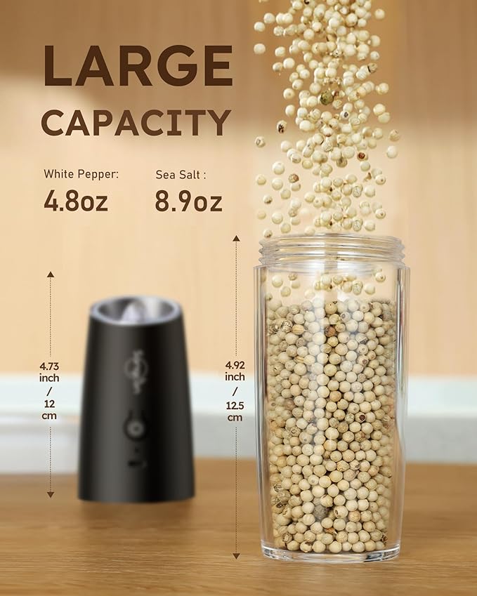 Sangcon Gravity Electric Salt and Pepper Grinder Set Shakers - Image 6