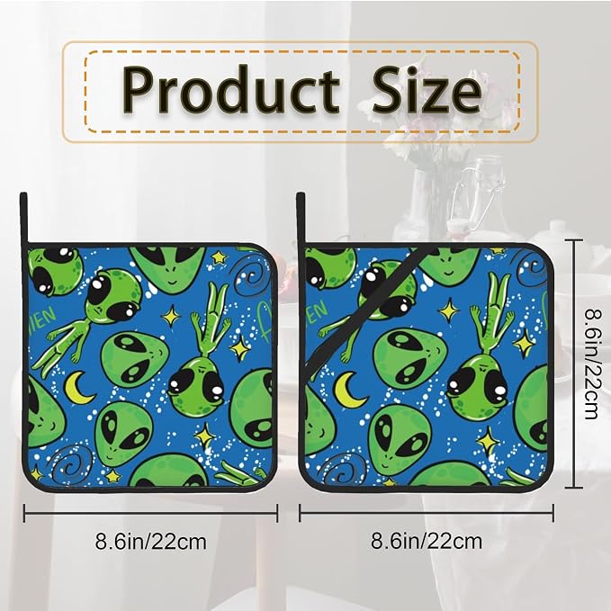 Green Alien Pot Holder Set of 2, Heat Resistant Potholders Oven Hot Pads - Image 2
