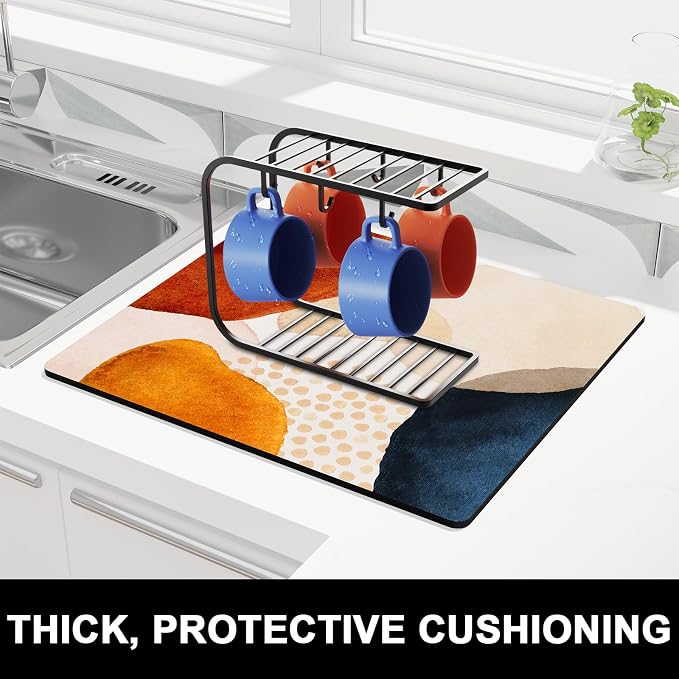 Rnivvi Dish Drying Mat for Kitchen Counter, 16 x 18" Cute Boho Theme Absorbent - Image 2