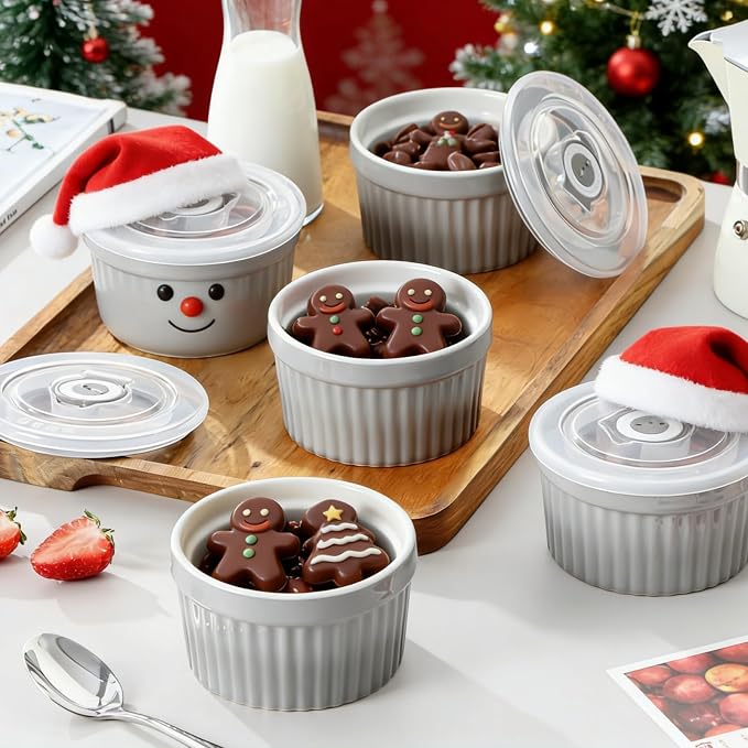 vancasso 8 oz Ramekins with Lid, Porcelain Creme Brulee Souffle Dishes - Image 5