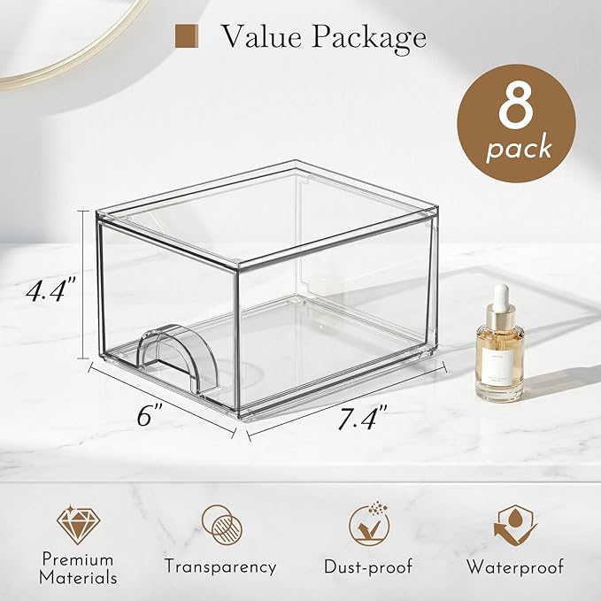 8 Pack Small Clear Stackable Acrylic Storage Boxes Storage Drawers, Storage - Image 2