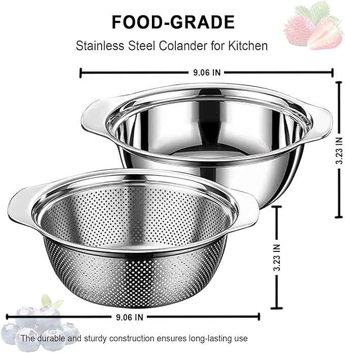 Colander for Kitchen, 1.5 QT 18/8 Stainless Steel Colander, Stainless Steel - Image 2