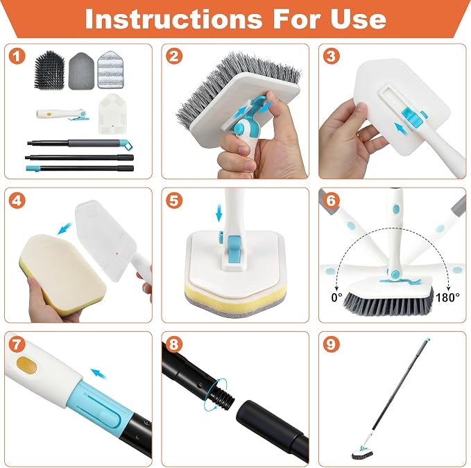 Long Handled Scrub Brush for Shower, 3-in-1 Cleaning Brushes - Image 6