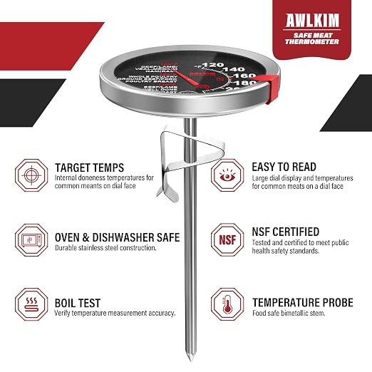 AWLKIM 2 Pack Stainless Steel Meat Thermometer, Safe Leave in Oven, 2.5-in - Image 2