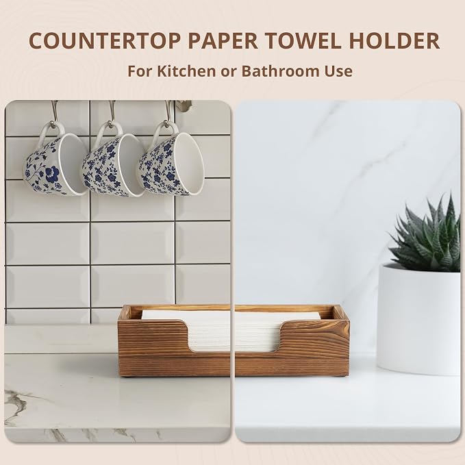 Paper Towel Dispenser Countertop, Burnt Wood Bathroom Paper Towel Holder - Image 3