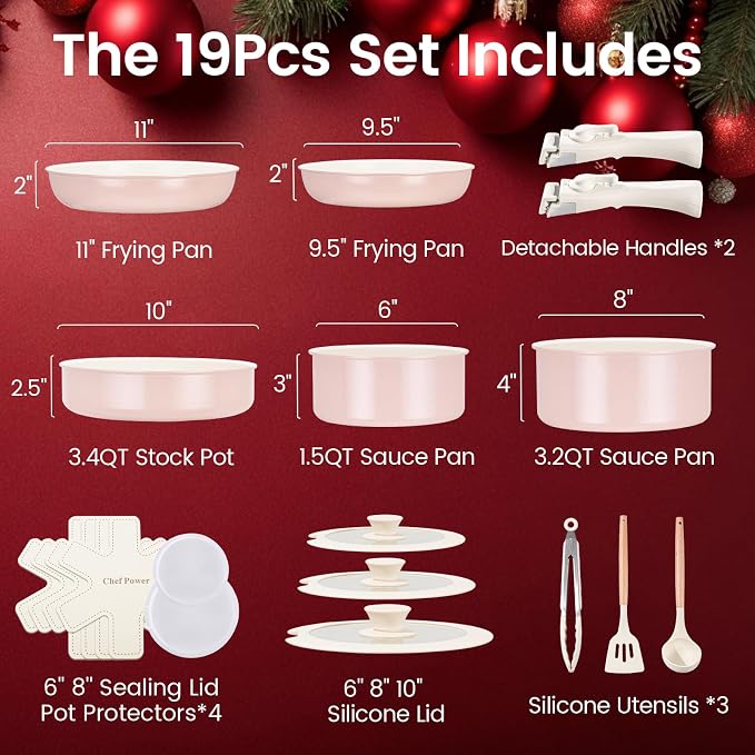 Chef Power Ceramic Nonstick Pots and Pans Set 19 Piece - Image 2