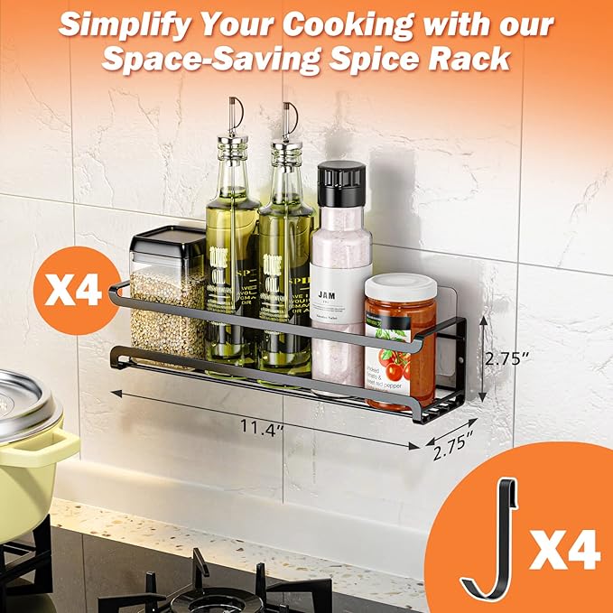 Bunoxea Spice Rack Wall Mounted 4 Pack, Space-Saving Spice Organizer - Image 7