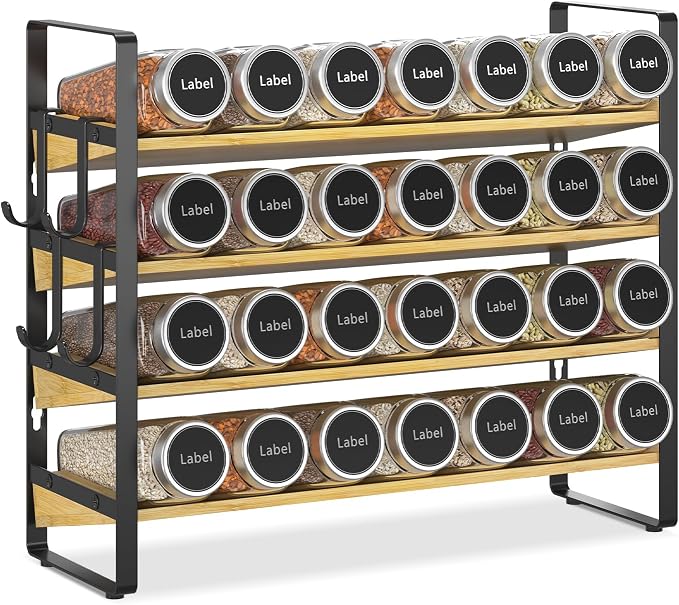 EsLuker.ly Spice Seasoning Rack Organizer Kitchen Countertop, 4 Tier Bamboo by EsLukerly