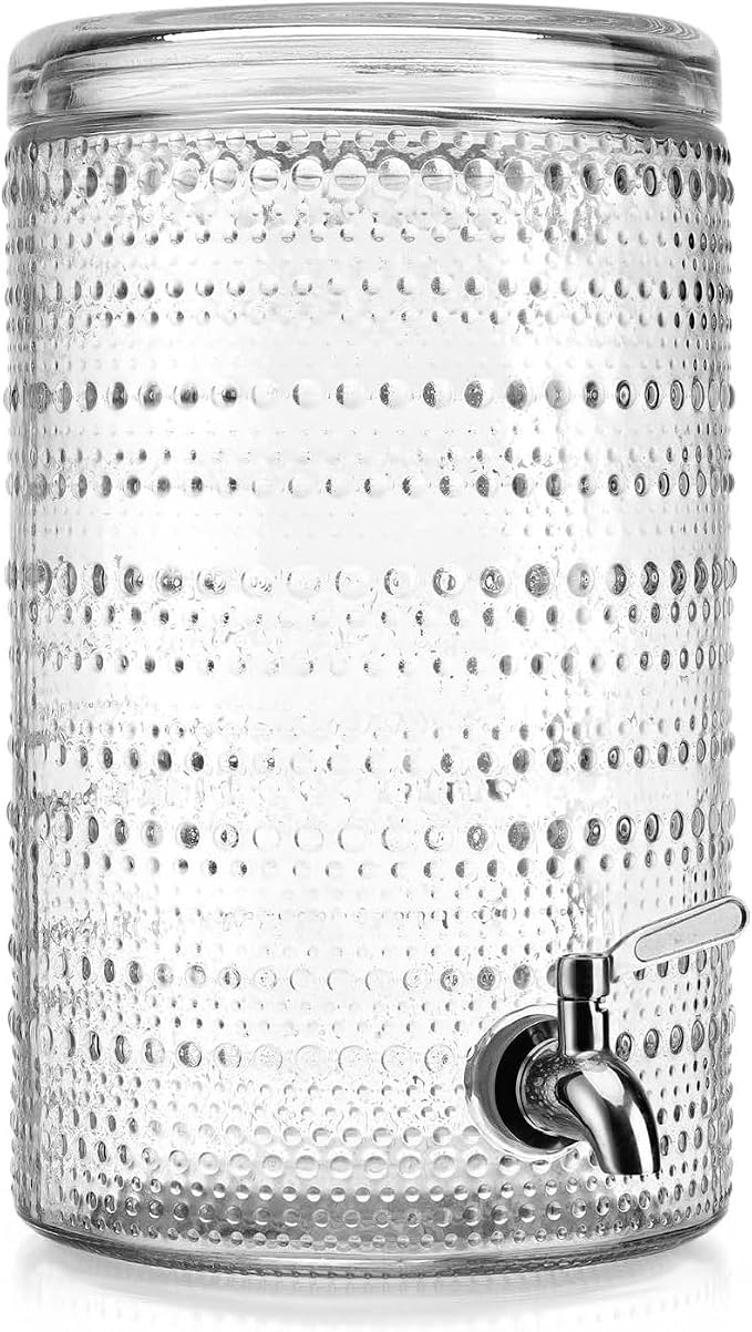 Glavers 2 Gallon Beverage Dispenser Clear Glass Hobnail Beaded Jug, Tight Lid - Image 5