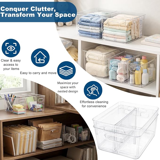 MOONEDGE 8 Pack Modular Clear Plastic Storage Organizer Bins – 4 Large & 4 - Image 5