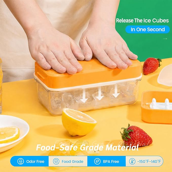 PHINOX Ice Cube Tray with Lid and Bin, 3 Pack Plastic Ice Cube Tray Molds - Image 2