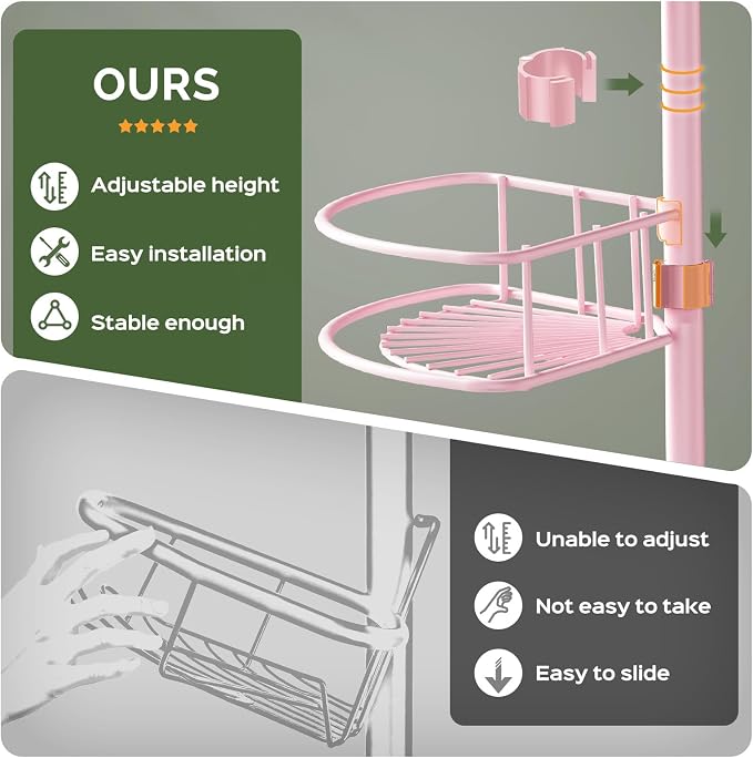 HAMITOR Corner Shower Caddy Tension Pole: 4-Tier Rust-Resistant Adjustable - Image 3