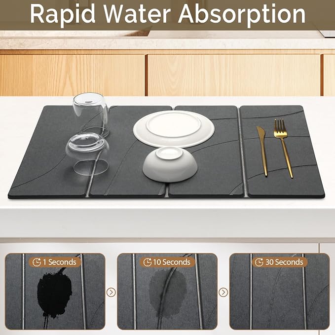 Large Stone Dish Drying Mat for Kitchen Counter, Foldable Water Absorbing - Image 3