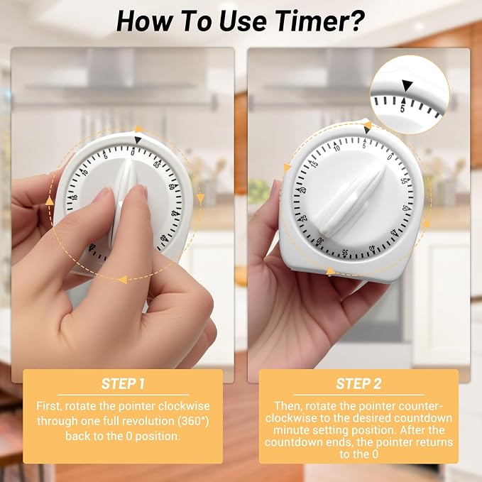 Kitchen Timers for Cooking, 60 Minute Wind Up Timer, Visual Mechanical Timer - Image 4