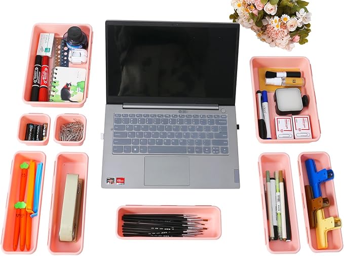 Kutesna 25 PCS Pink Drawer Organizer Set, 4 Size Interlocking Plastic Storage - Image 6