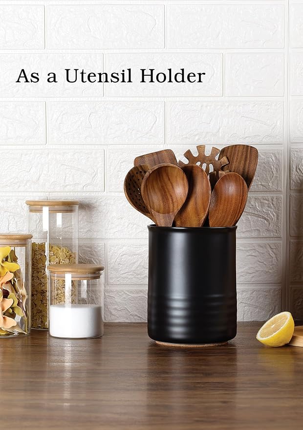 ABRUTY Utensil Holder, 6.7" Ceramic Kitchen Utensil Crock - Image 4