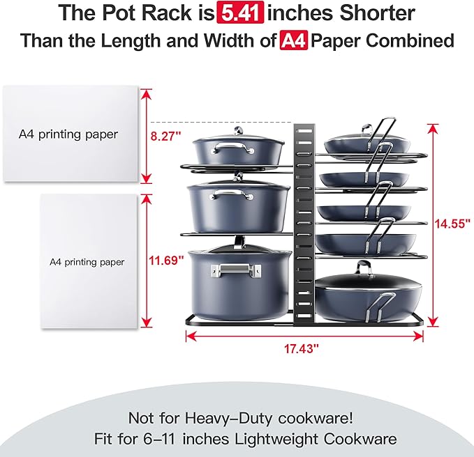ORDORA Pots and Pans Organizer under Cabinet 14.55 Height, Adjustable 8-Tier - Image 2