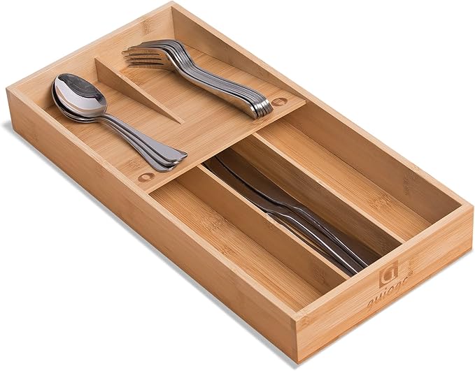 guiogc Bamboo Silverware Organizer, Kitchen Silverware Drawer Organizer by guiogc
