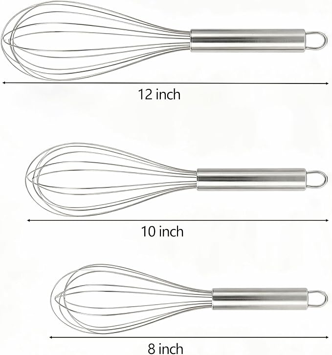 Stainless Steel Whisk Set, 3 Sizes Kitchen Whisks - Image 6