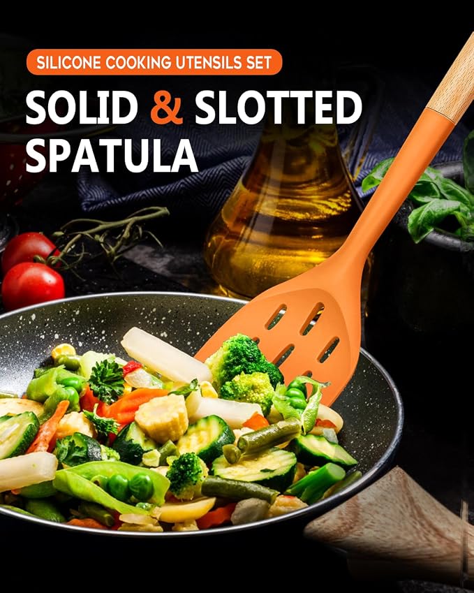 Pack of 2 Silicone Spatula, Non Stick Cooking Utensil Set, Wooden Handle - Image 6