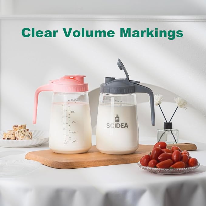 32oz Glass Pitcher with Lid, Heat & Cold Resistant, Leak-Proof Wide-Mouth Milk - Image 3