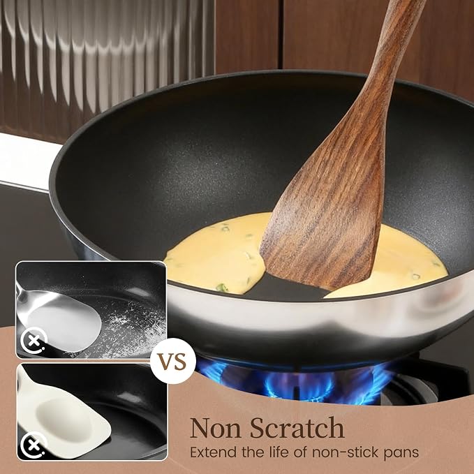 Kikcoin 10 PCS Durable Natural Teak Wooden Cooking Utensil Set, Non Toxic - Image 3